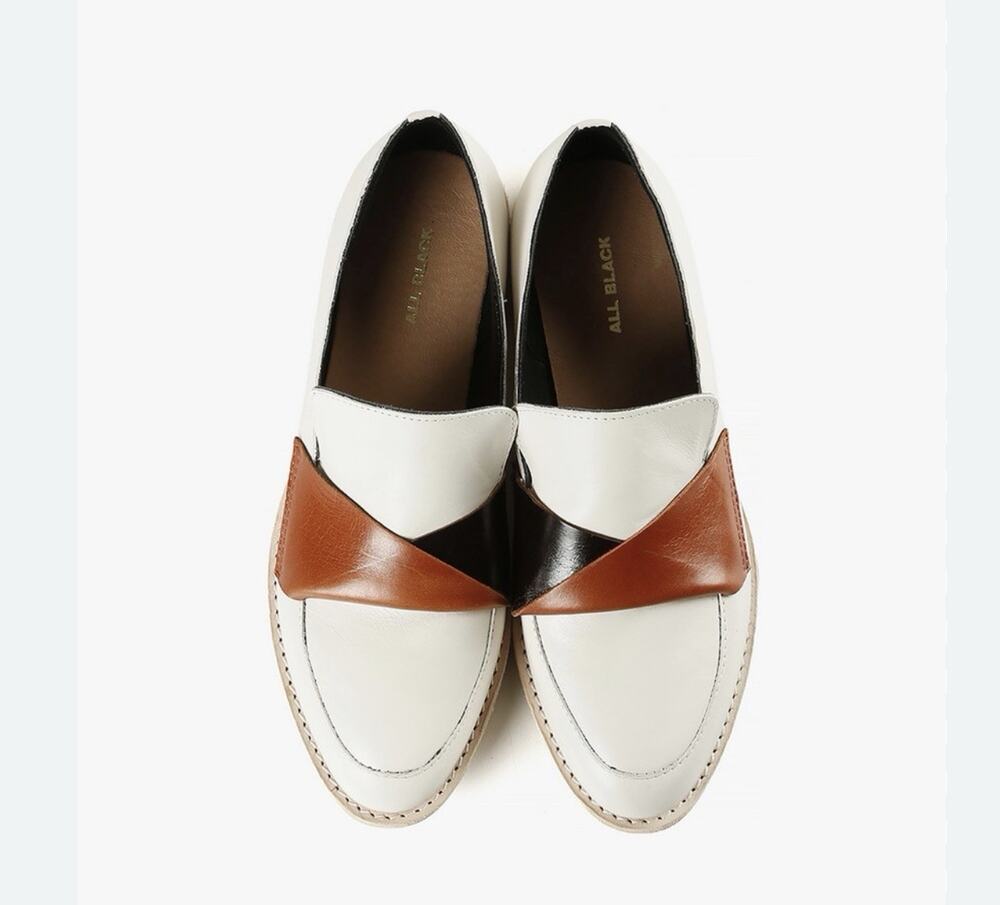 All Black Footwear Flatsash Cowman Leather Slip On Loafer White Size 39.5 NWT